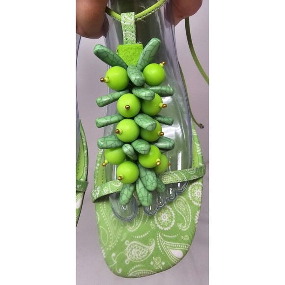 Schutz Sasha Beaded Boho Ankle Wrap Sandal Green Paisley Size 11B NEW - Picture 2 of 9